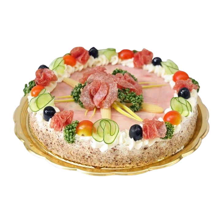 Slaný sýrovo - uzeninový dort