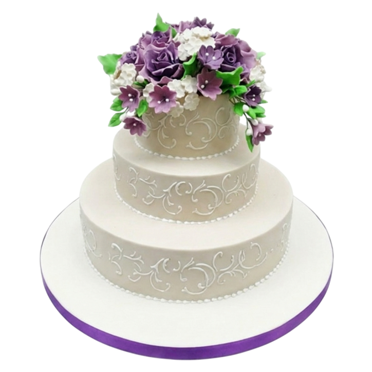 Svatební dort  s květy a ornamenty