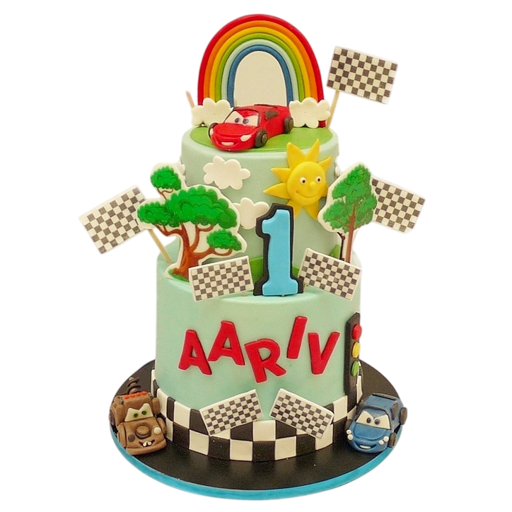 Dětský dort Auta - s duhou