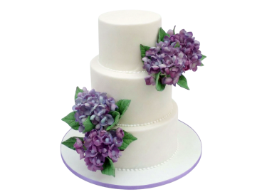Svatební dort s hortenziemi