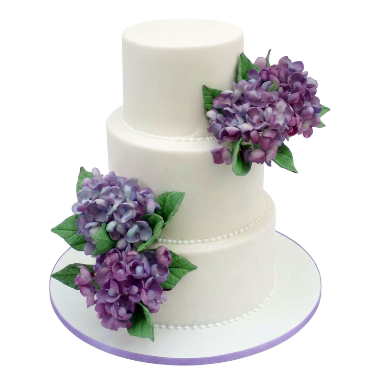 Svatební dort s hortenziemi